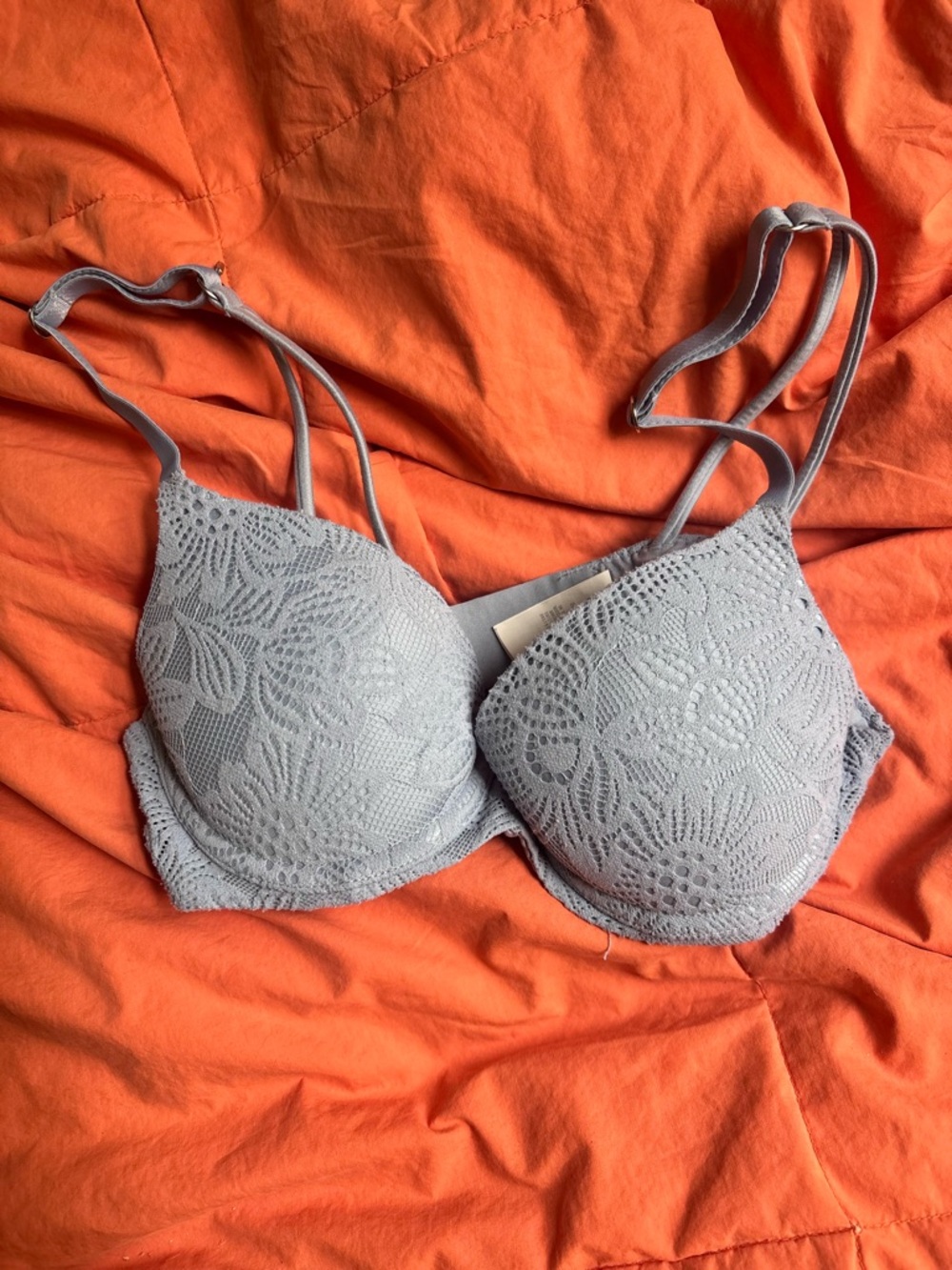aerie Light Gray Lace Push-Up Bra with Double Straps